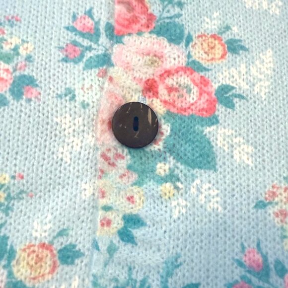 Floral Cardigan Sweater Size XL Blue Pink Rose Button Front Cottagecore Knit - Picture 7 of 11